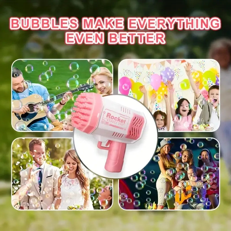 40-Hole Electric Bubble Machine – Handheld Gatling Bubble Gun with LED Lights for Outdoor Fun (No Liquid/Batteries Included)