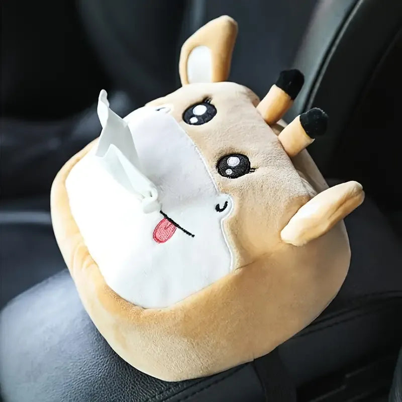 Cartoon Animal Plush Tissue Storage Bag – Cute Car Seat Back Hanging Tissue Box