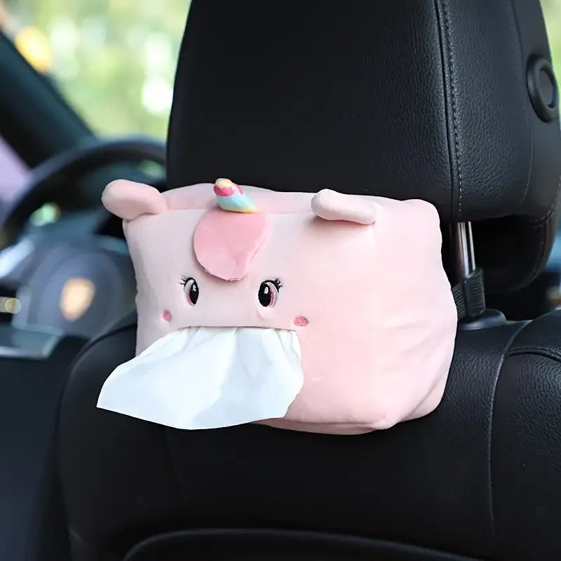 Cartoon Animal Plush Tissue Storage Bag – Cute Car Seat Back Hanging Tissue Box