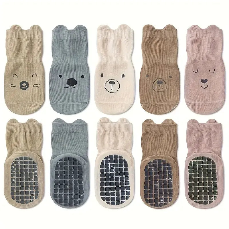 5 Pairs Non-Slip Baby Floor Socks – Anti-Slip Crew Socks for Infants & Toddlers