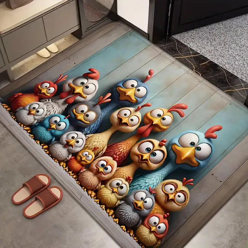 Festive Big-Eyed Chick Door Mat – Soft, Non-Slip, and Machine Washable